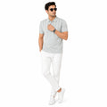 Men's Light Grey Textured Polo T-Shirt-1