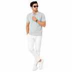 Men's Light Grey Textured Polo T-Shirt-1