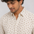 Men's Cream Floral Printed Premium Casual Shirt-3