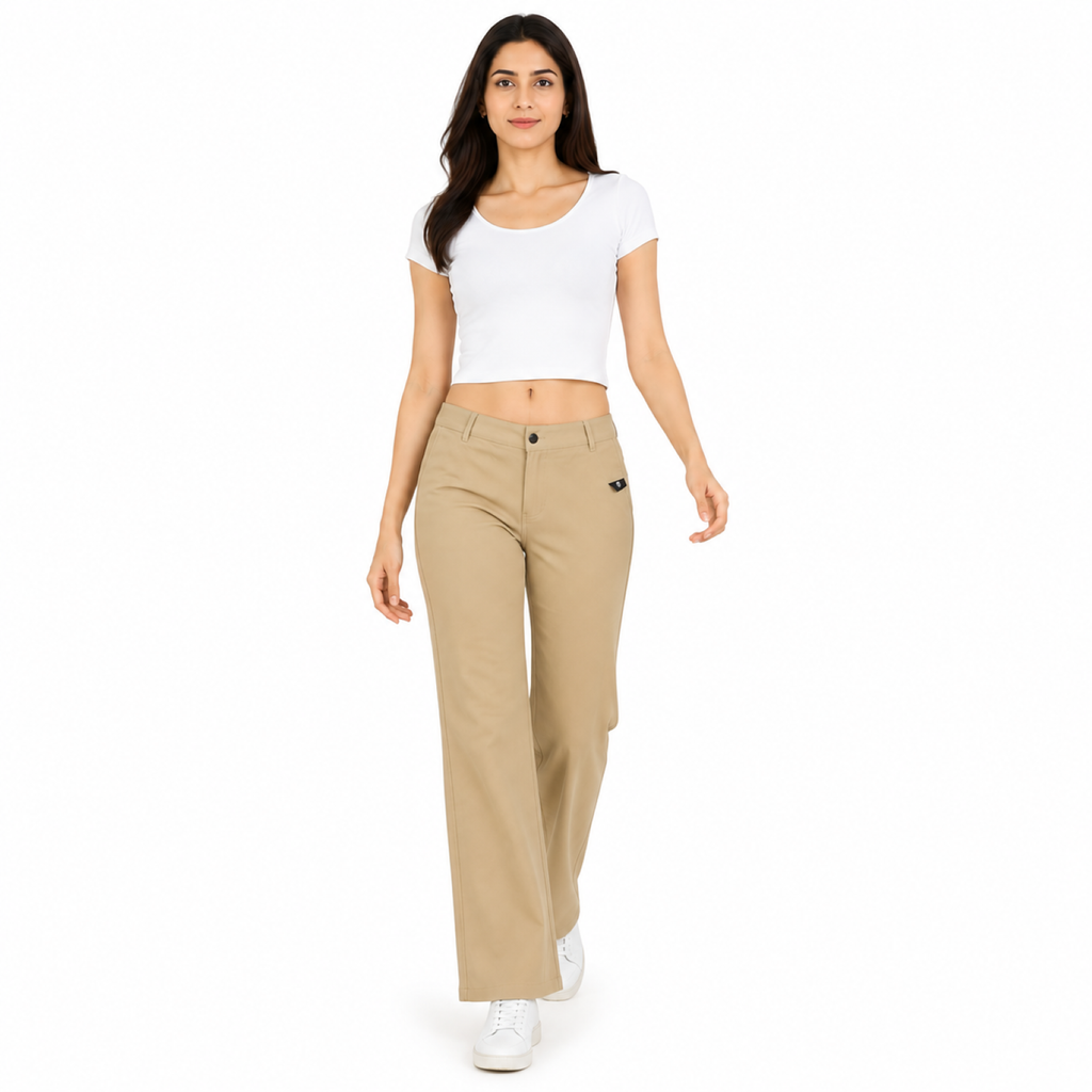 Women's Khaki High-Waist Wide Leg Casual Trousers-1