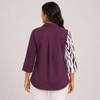 Women's Maroon Zebra Print Color Block Casual Top | Elegant Collared Smart Casual Designer Blouse-4