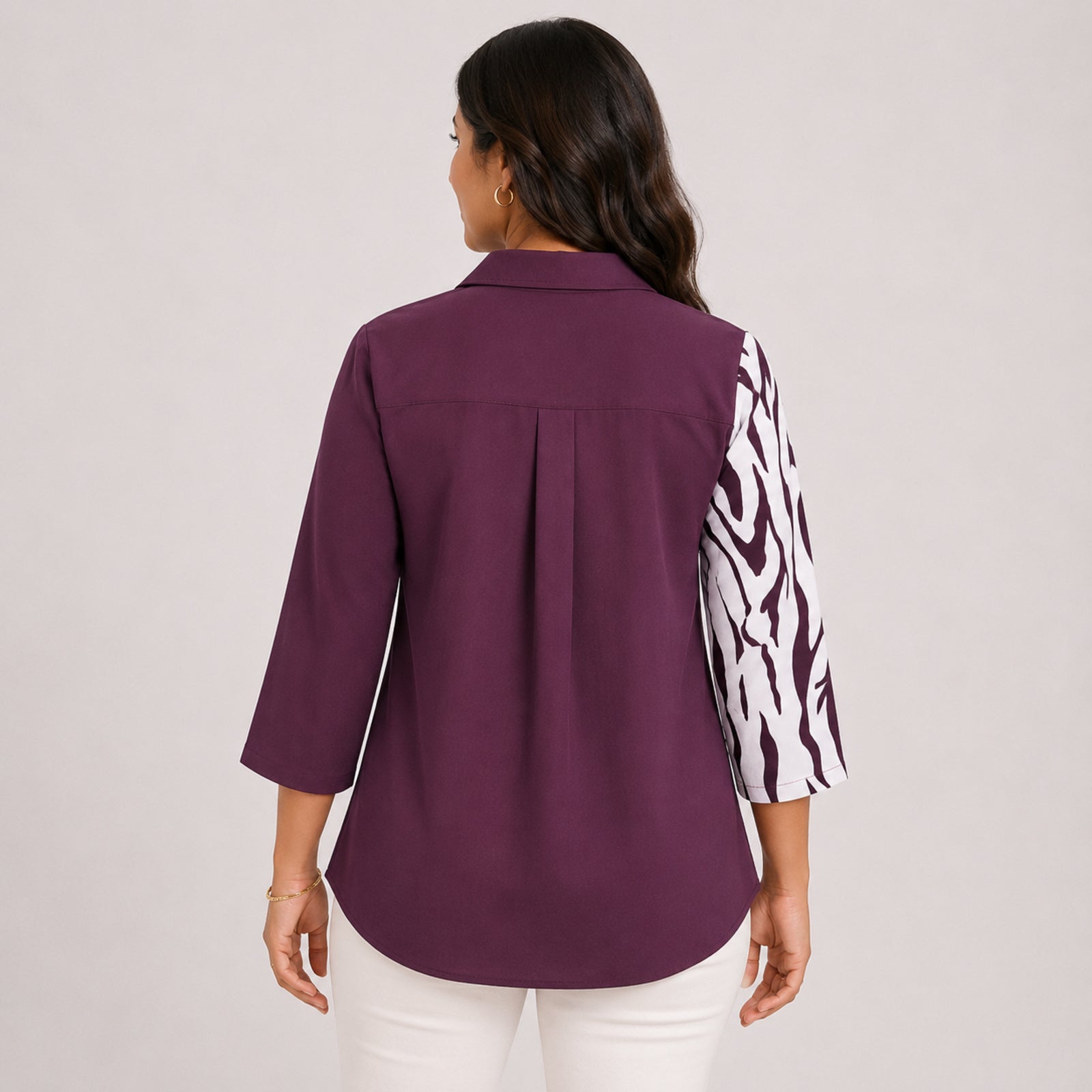 Women's Maroon Zebra Print Color Block Casual Top | Elegant Collared Smart Casual Designer Blouse-4
