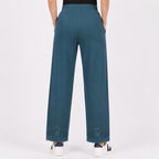 Women's Olive Green Embroidered Wide Leg Palazzo Pants-4