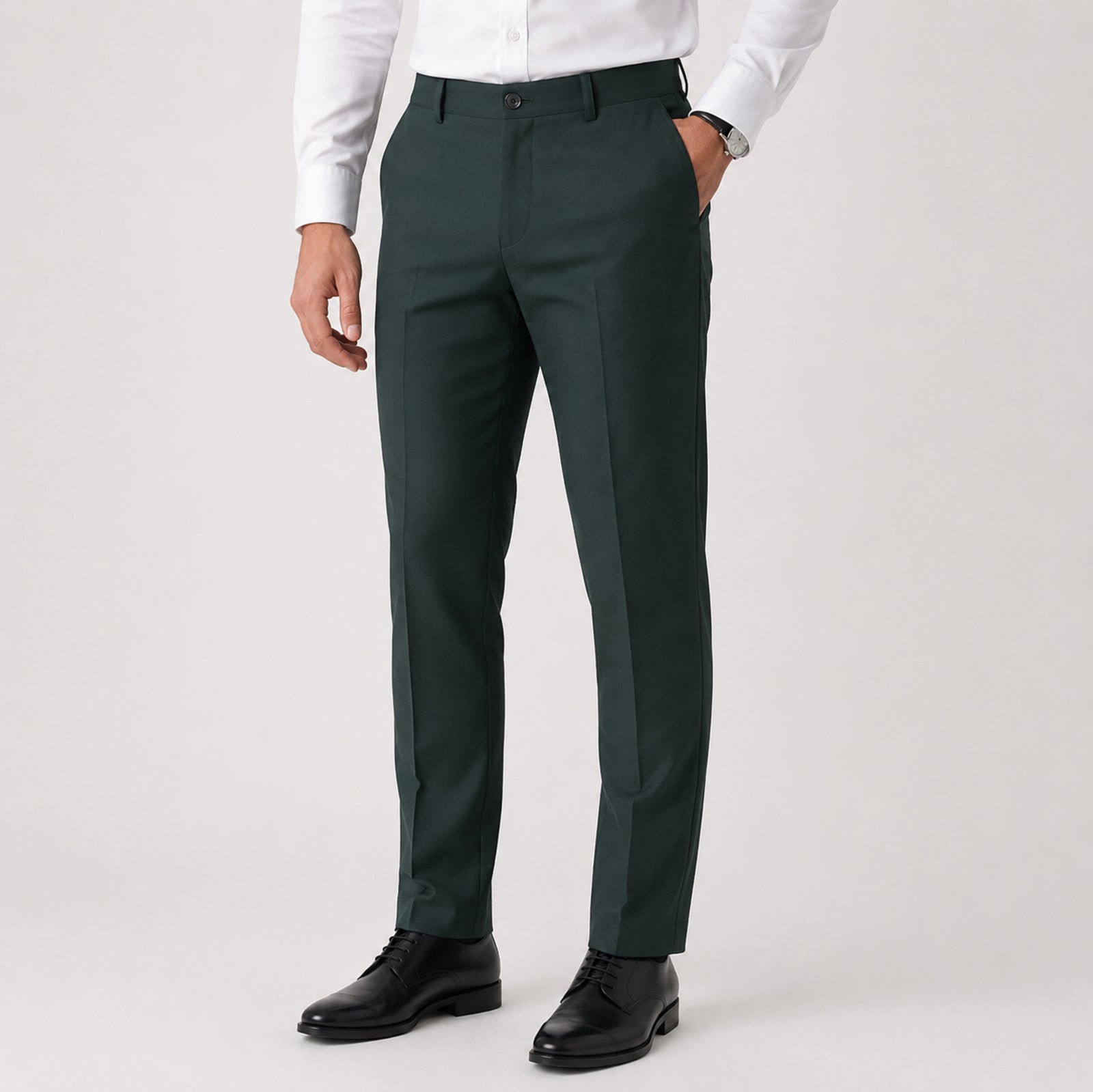 Men's Forest Olive Tailored Slim Fit Formal Trousers-2