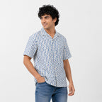 Men's White & Blue Geometric Print Casual Shirt-1