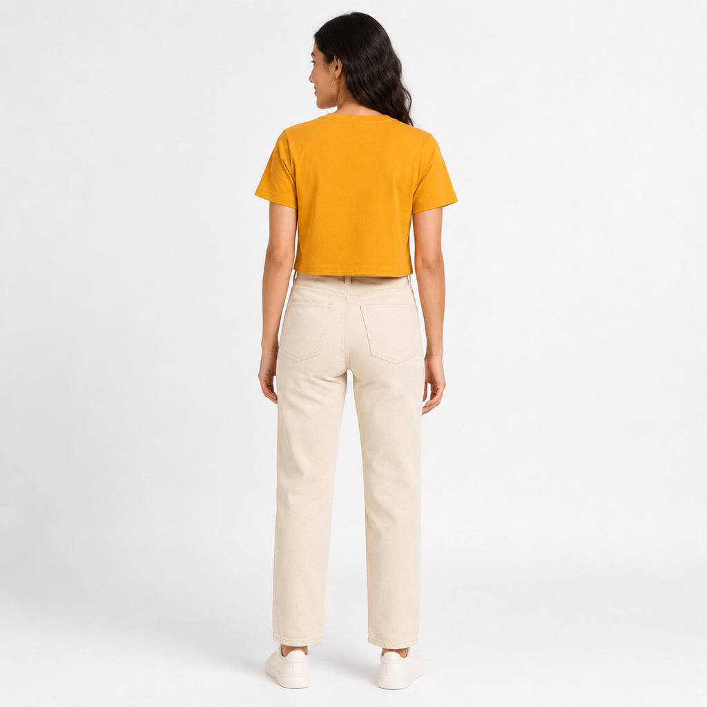 Women's Mustard Crop T-Shirt | Casual Round Neck Everyday Cotton Tee-4