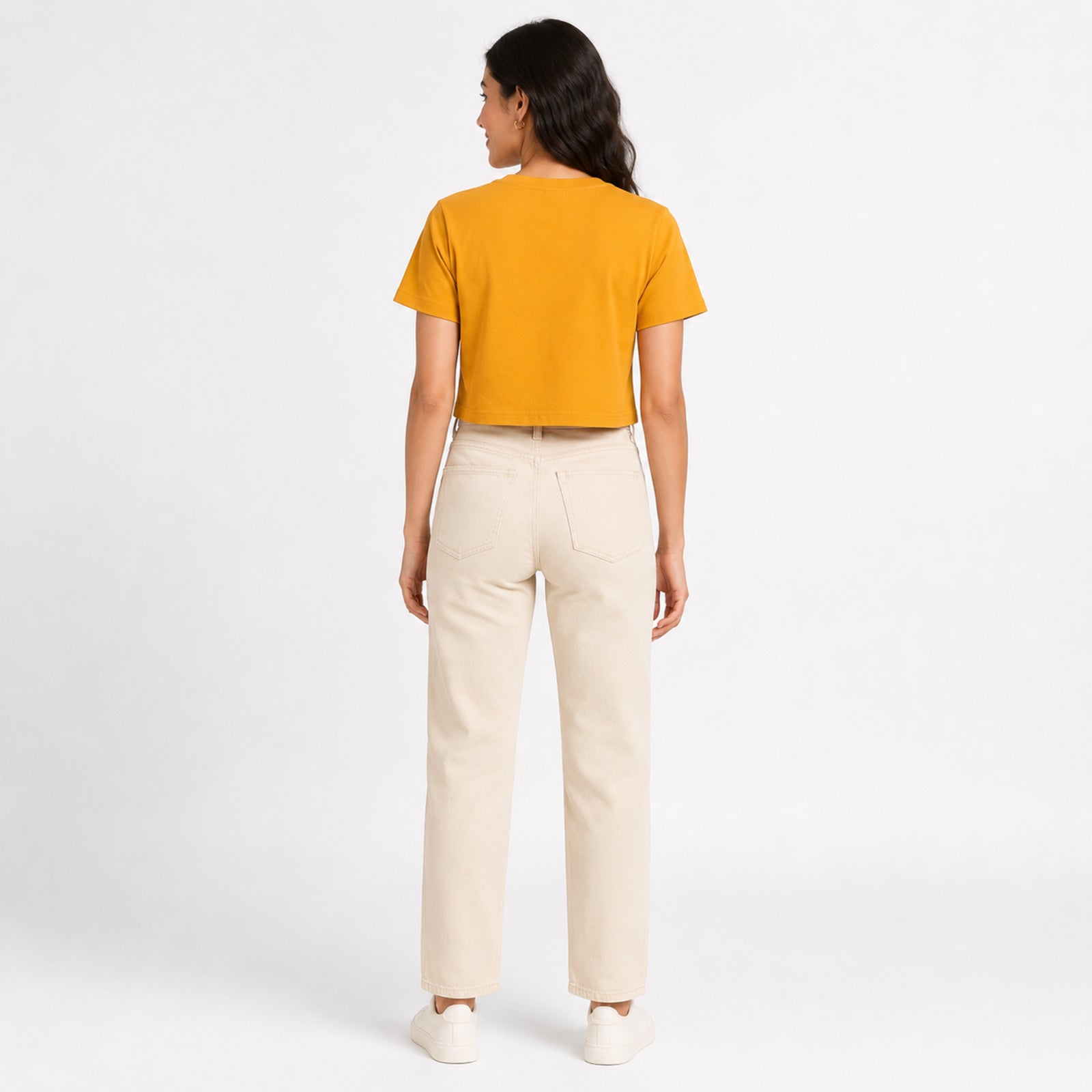 Women's Mustard Crop T-Shirt | Casual Round Neck Everyday Cotton Tee-4