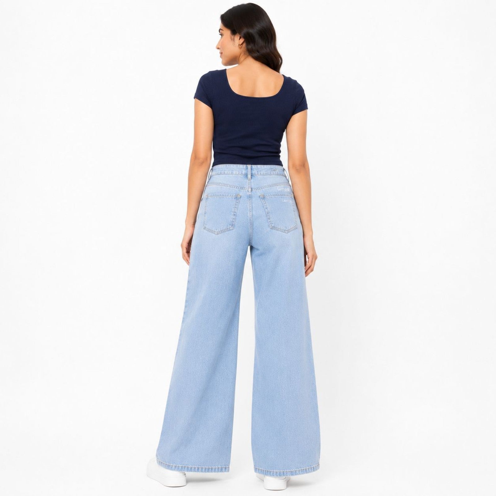 Women's Light Blue Wide Leg High-Rise Jeans | Casual Everyday Denim Pants-4