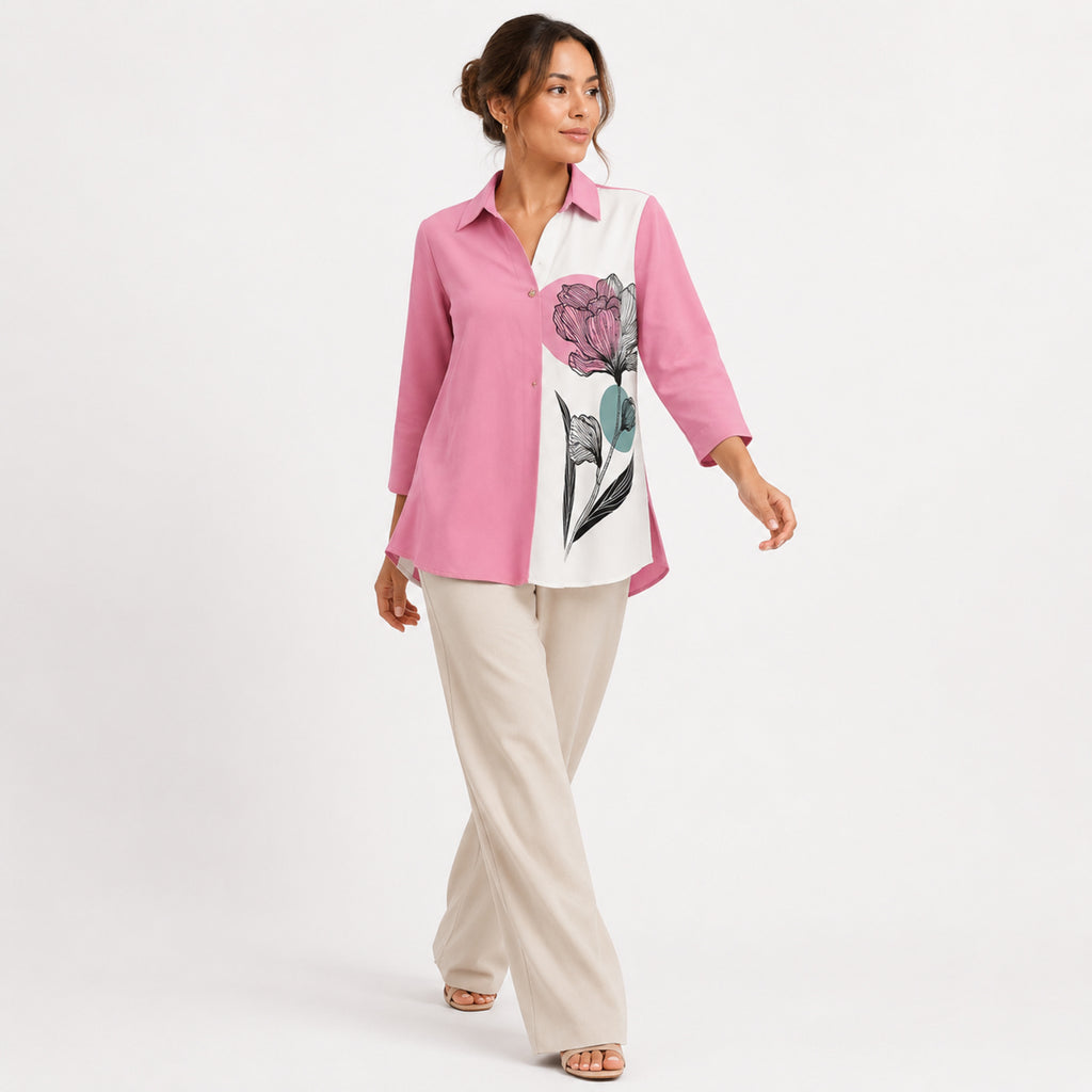 Women's Bohomira Floral Printed Collared Top-4
