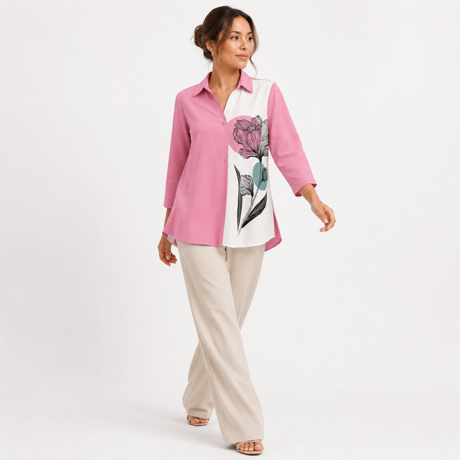 Women's Bohomira Floral Printed Collared Top-4