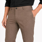 Men's Dark Brown Tailored Slim Fit Formal Trousers | Flat-Front Office Wear Pants-3