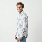 Men's White & Blue Abstract Floral Printed Casual Shirt-1