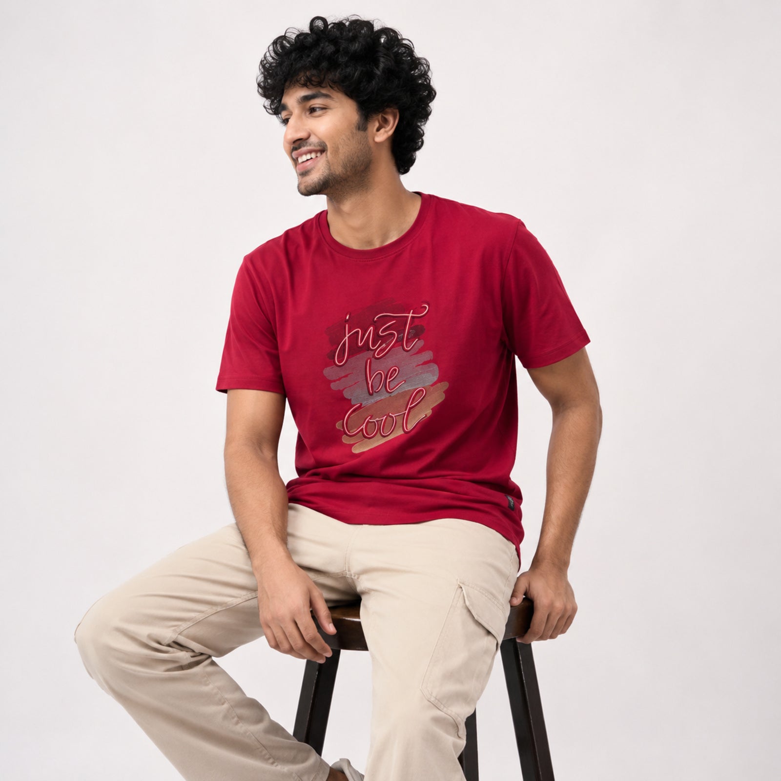 Men's Maroon Graphic Printed Casual T-Shirt-4