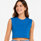 Women's Teal Sleeveless Crop Top | Round Neck Solid Casual Crop Tank-2