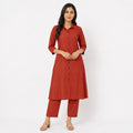 Women's Orange Straight Fit Kurta Pant Set-1