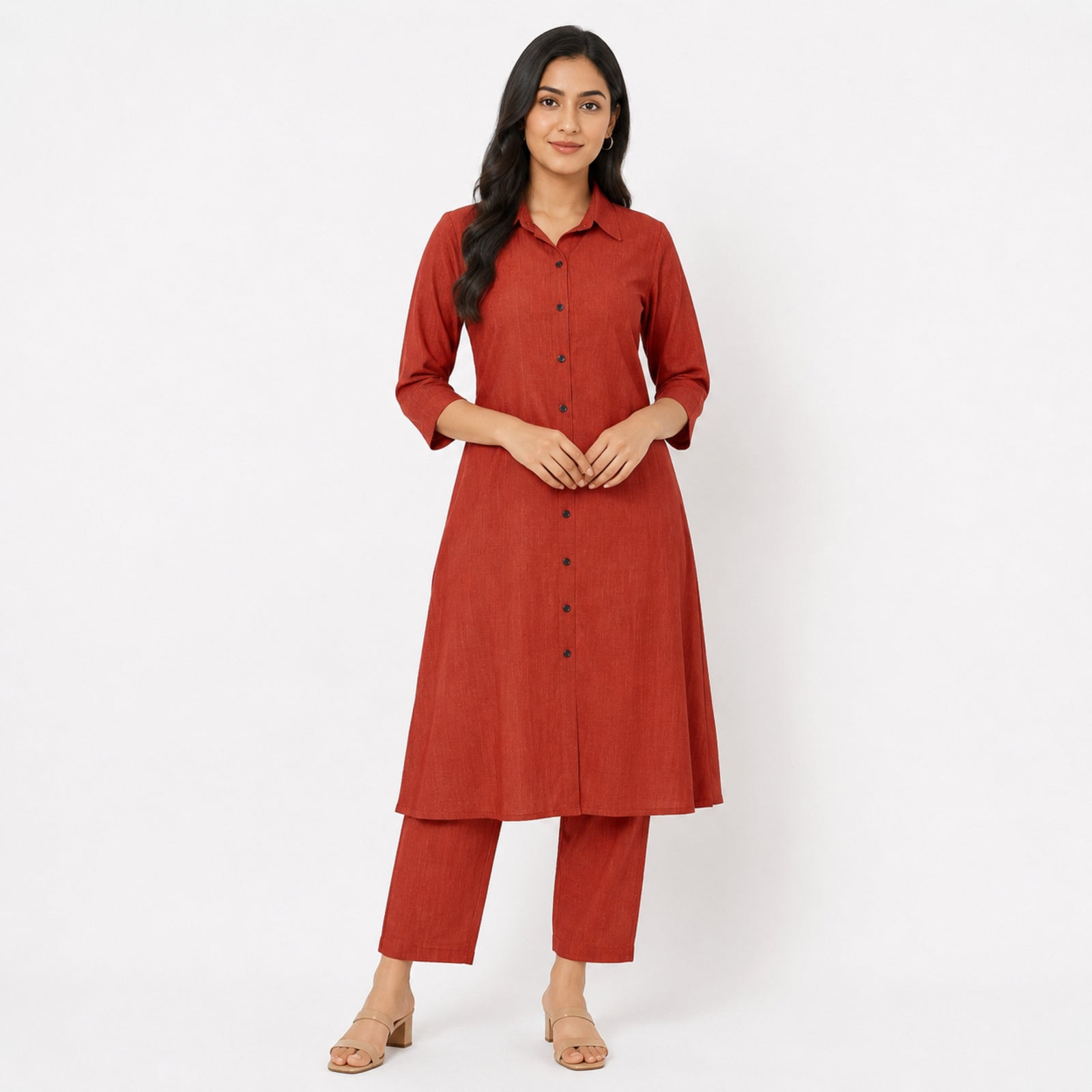 Women's Orange Straight Fit Kurta Pant Set-1
