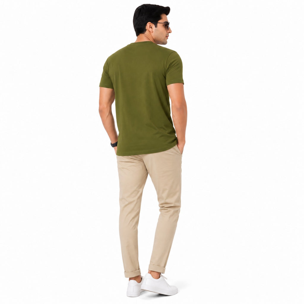 Men's Olive Green Typography Printed Slim Fit T-Shirt-4