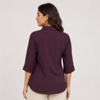 Women's Wine Solid Button-Down Shirt-4