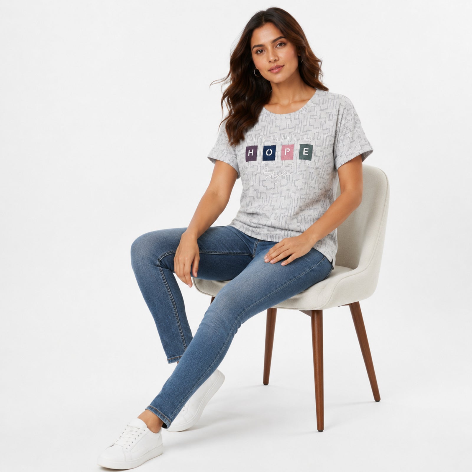 Women's Green Hope Graphic Round Neck Relaxed Fit T-Shirt | Casual Half Sleeve Printed Tee-3