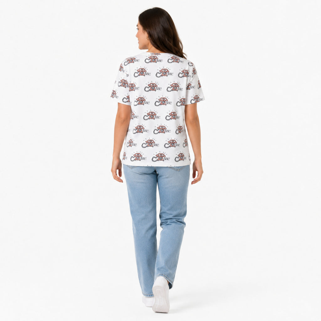 Women's White Graphic Printed Oversized T-Shirt | Casual Everyday Cotton Tee-4