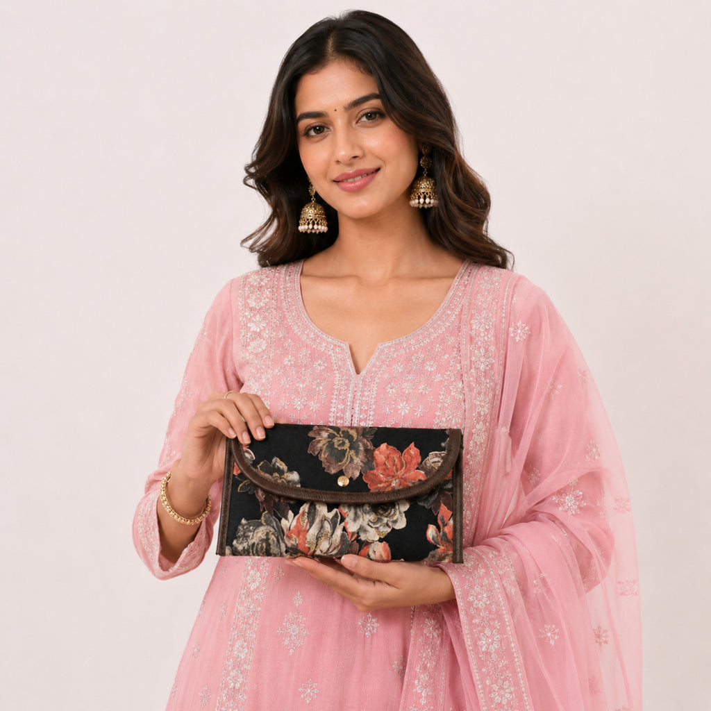 Women's Navy Blue Floral Print Long Wallet | Stylish Ladies Clutch Wallet with Snap Closure-4