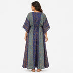 Women's Blue Paisley Print V-Neck Kaftan Maxi Dress | Flowy Resort Wear Dress-4