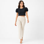 Women's Black Puff Sleeve Crop Top-2