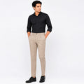 Men's Khaki Tailored Tapered Trousers with Textured Finish-1