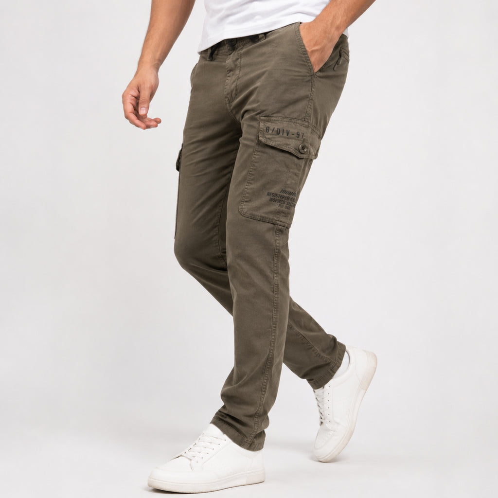 Men's Olive Green Slim Fit Cargo Pants-3