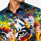 Men's Rainbow Tiger Face Digital Print Shirt | Statement Full Sleeve Party Shirt-2