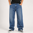 Men's Blue Baggy Fit Washed Denim Jeans-3