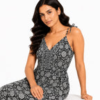 Women's White & Black Printed Sleeveless Midi Dress-2