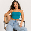 Women's Lagoon Luxe Teal Curved Hem Cami Crop Top-1