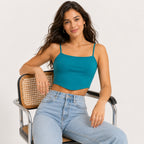 Women's Lagoon Luxe Teal Curved Hem Cami Crop Top-1