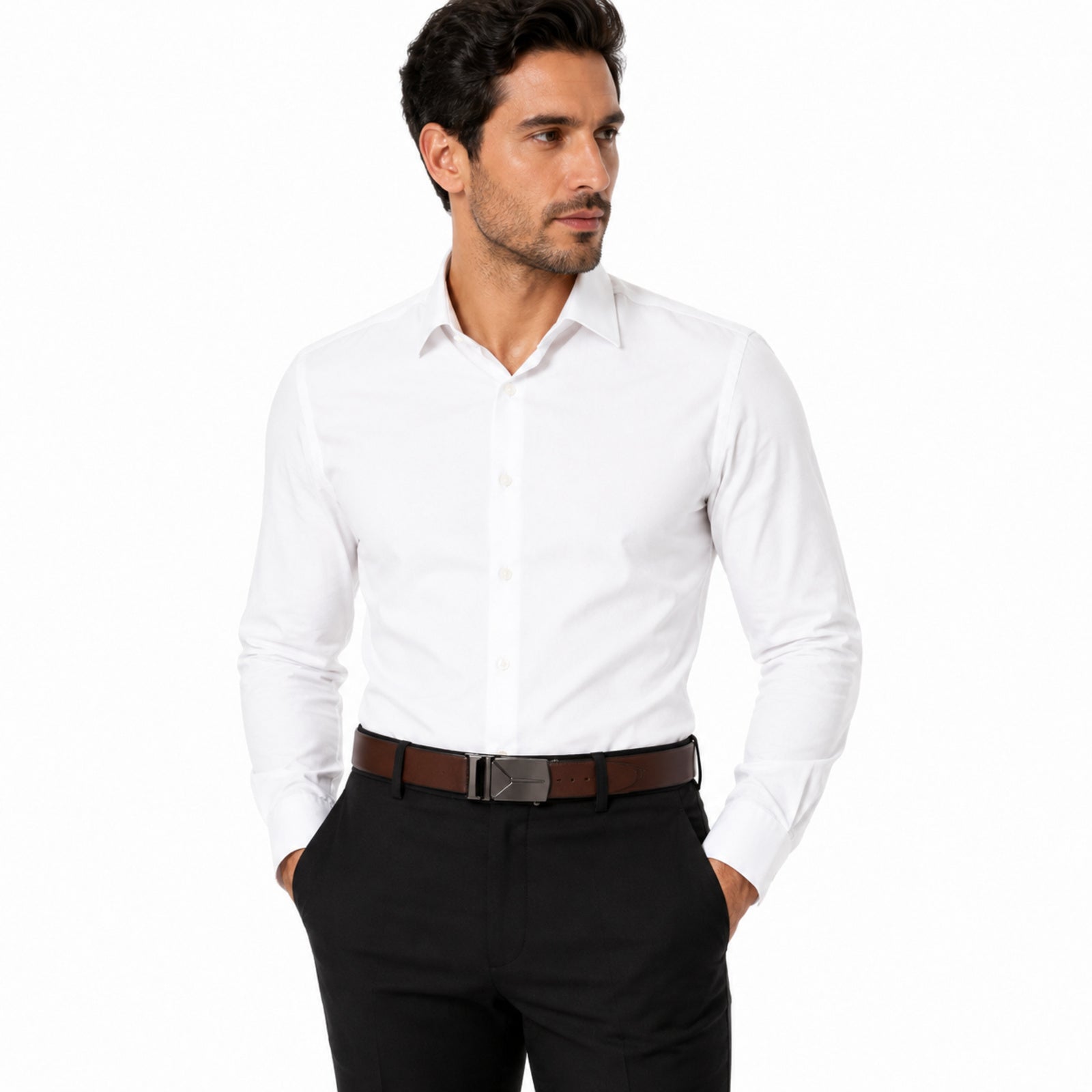 Men's Black & Brown Leather Belt with Automatic Buckle-4