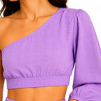 Women's Purple One Shoulder Crop Top & Mini Skirt Co-Ord Set-2
