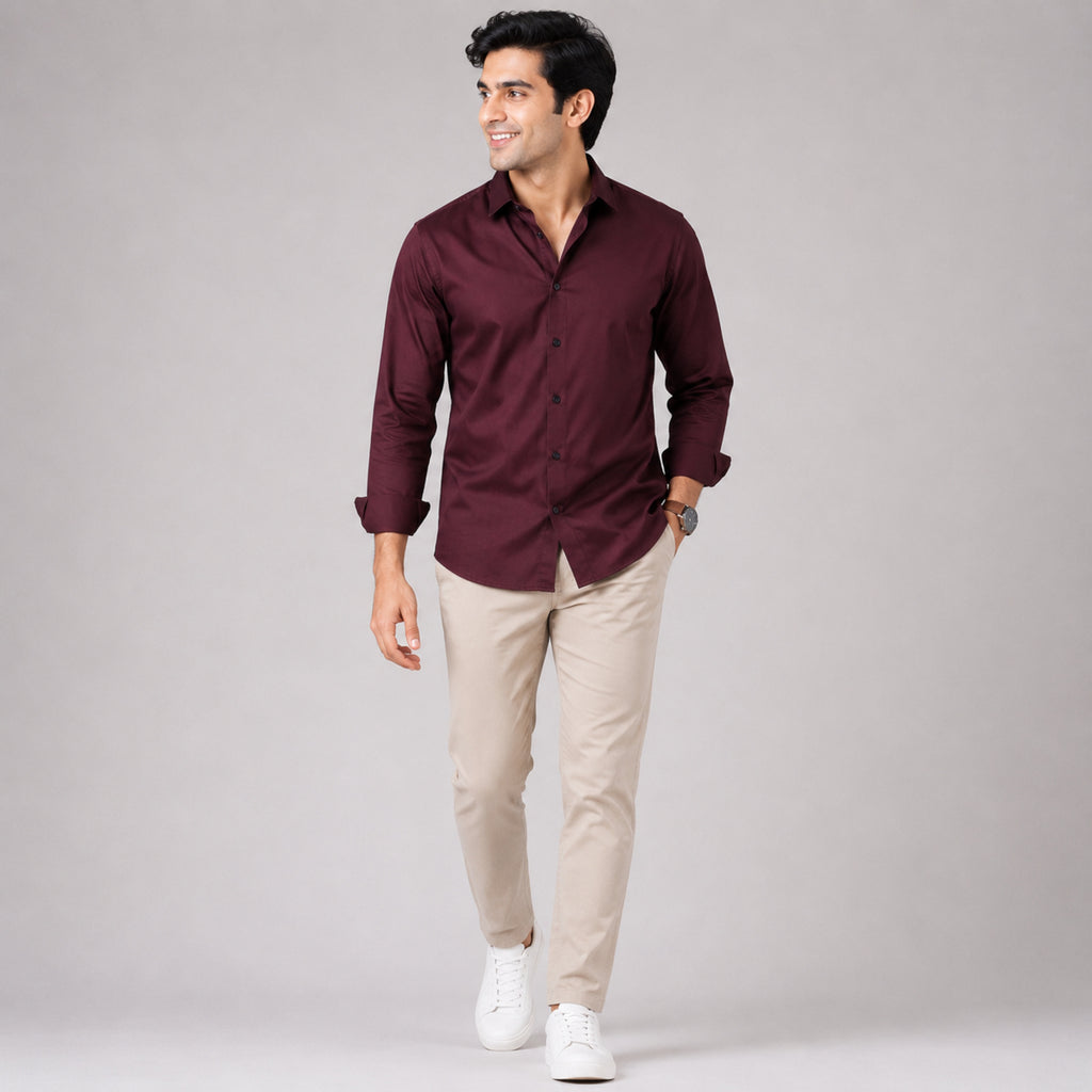 Men's Bordeaux Elegance Premium Maroon Formal Shirt-3