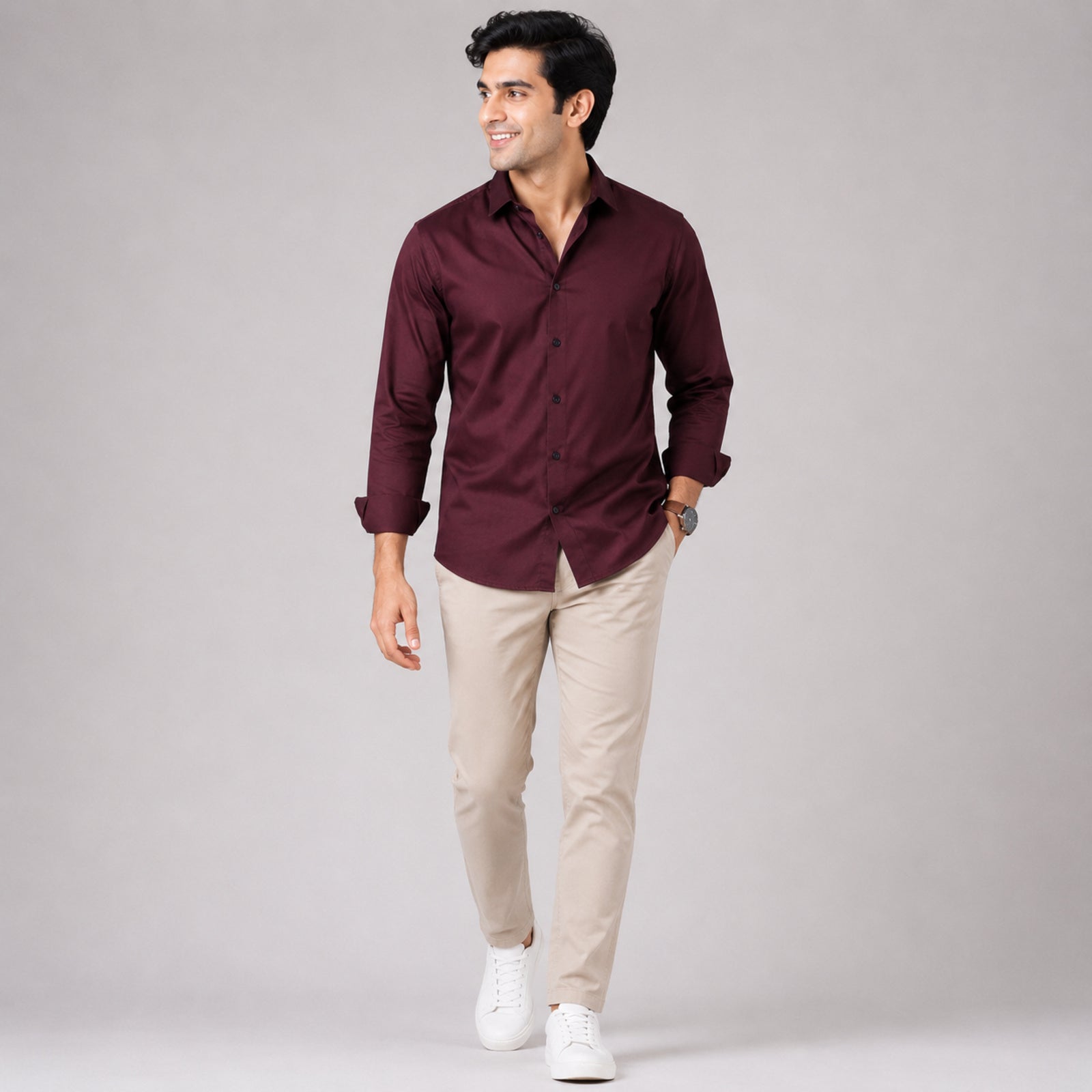 Men's Bordeaux Elegance Premium Maroon Formal Shirt-3