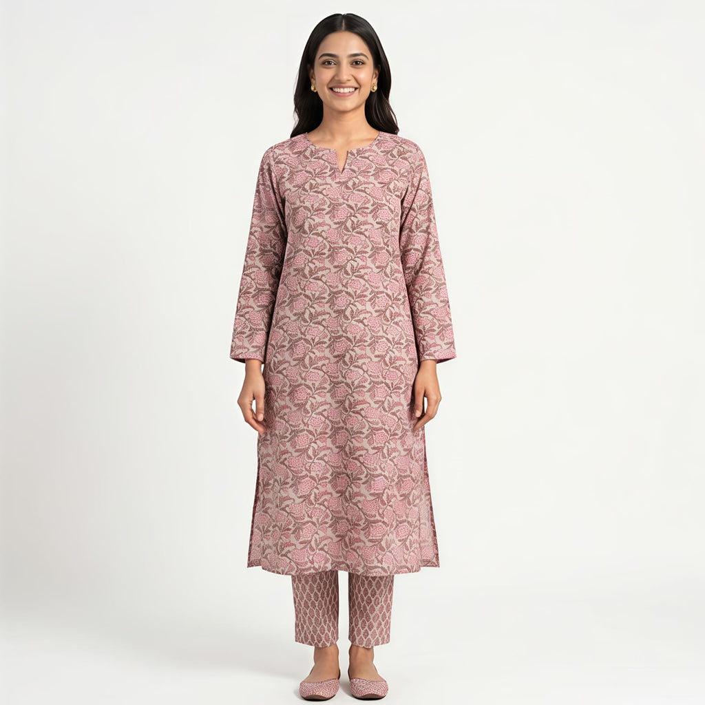 Women's Blush Pink Printed Kurta Pant Set-1