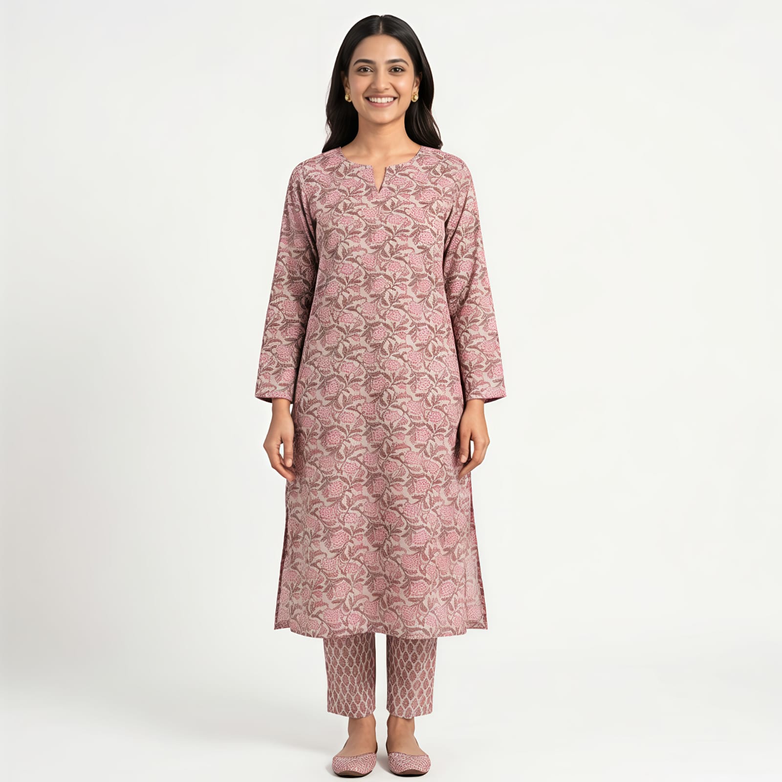 Women's Blush Pink Printed Kurta Pant Set-1