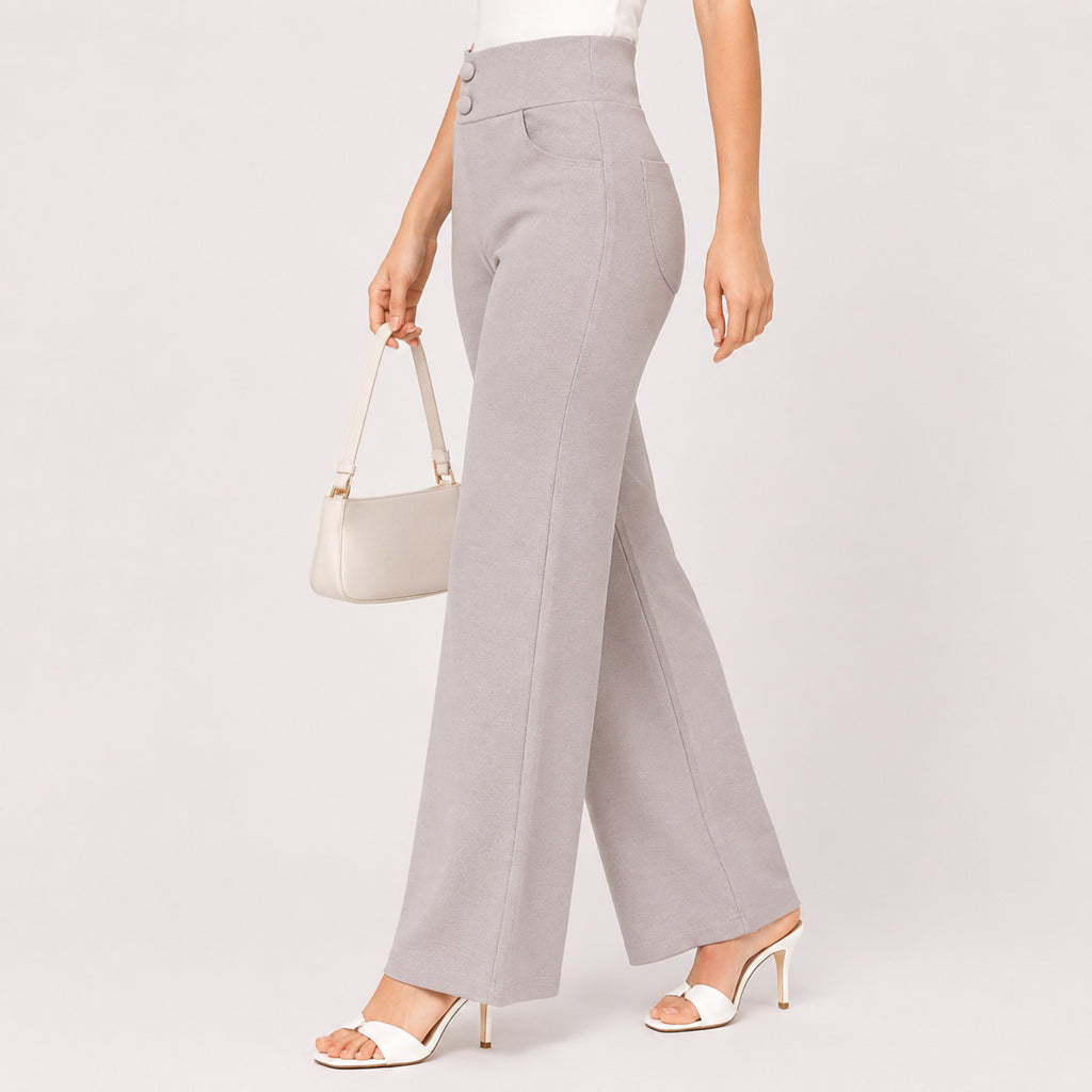 Women's Slim Fit Grey Casual Trousers-2