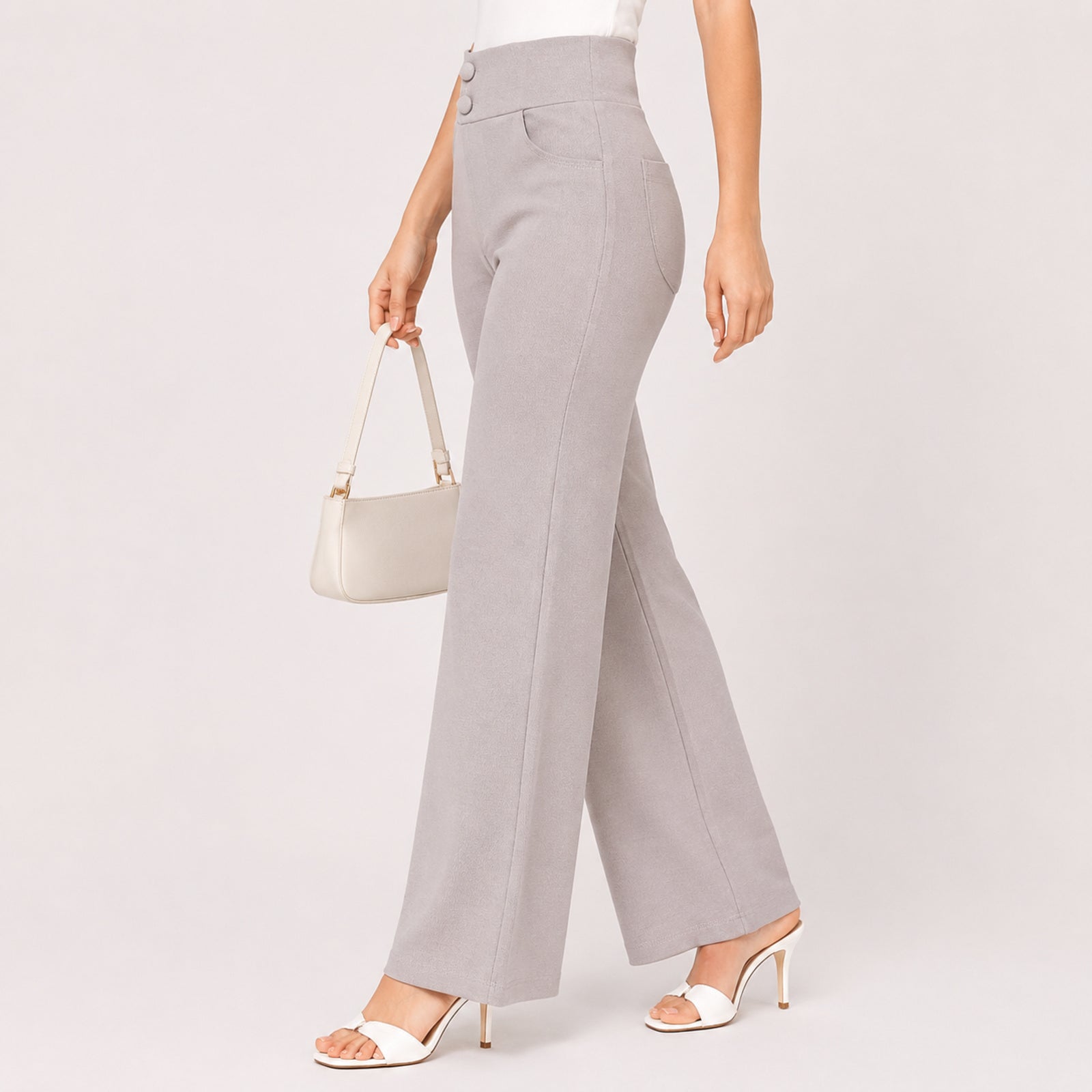 Women's Slim Fit Grey Casual Trousers-2