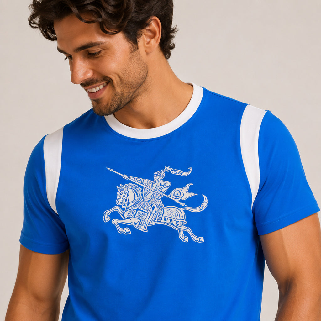 Men's Blue Graphic Print Crew Neck T-Shirt-3