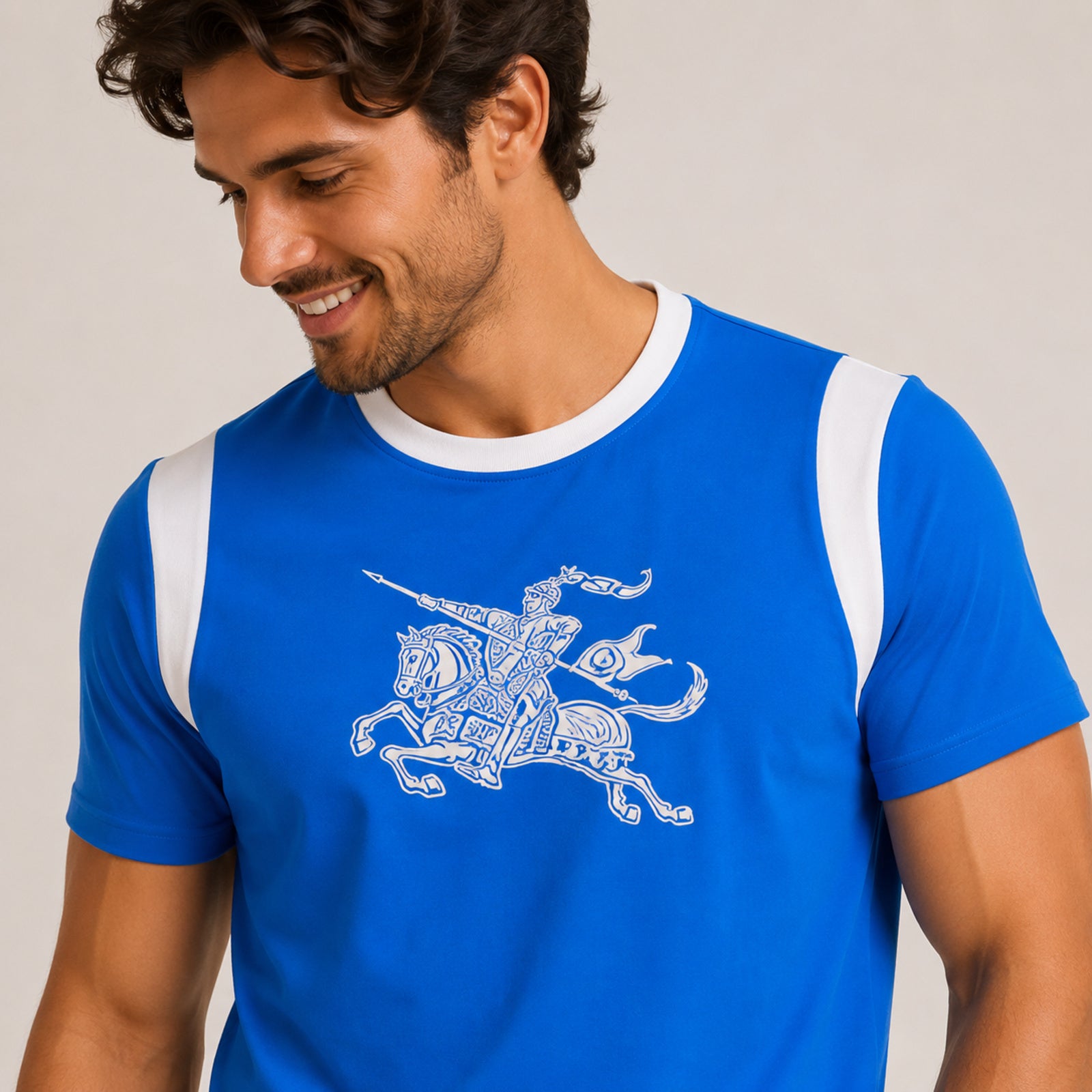 Men's Blue Graphic Print Crew Neck T-Shirt-3