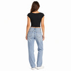 Women's Black Scoop Neck Cap Sleeve Cropped Casual Top-4