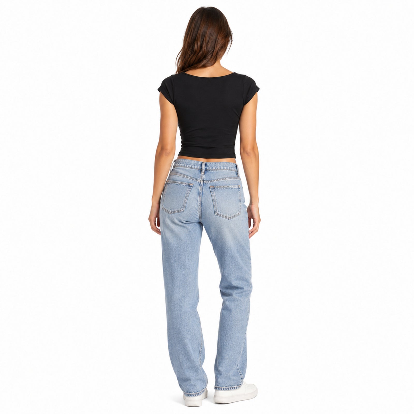 Women's Black Scoop Neck Cap Sleeve Cropped Casual Top-4