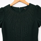 Women's Regal Emerald Green Textured Sheath Dress with Starburst Embellishments-2