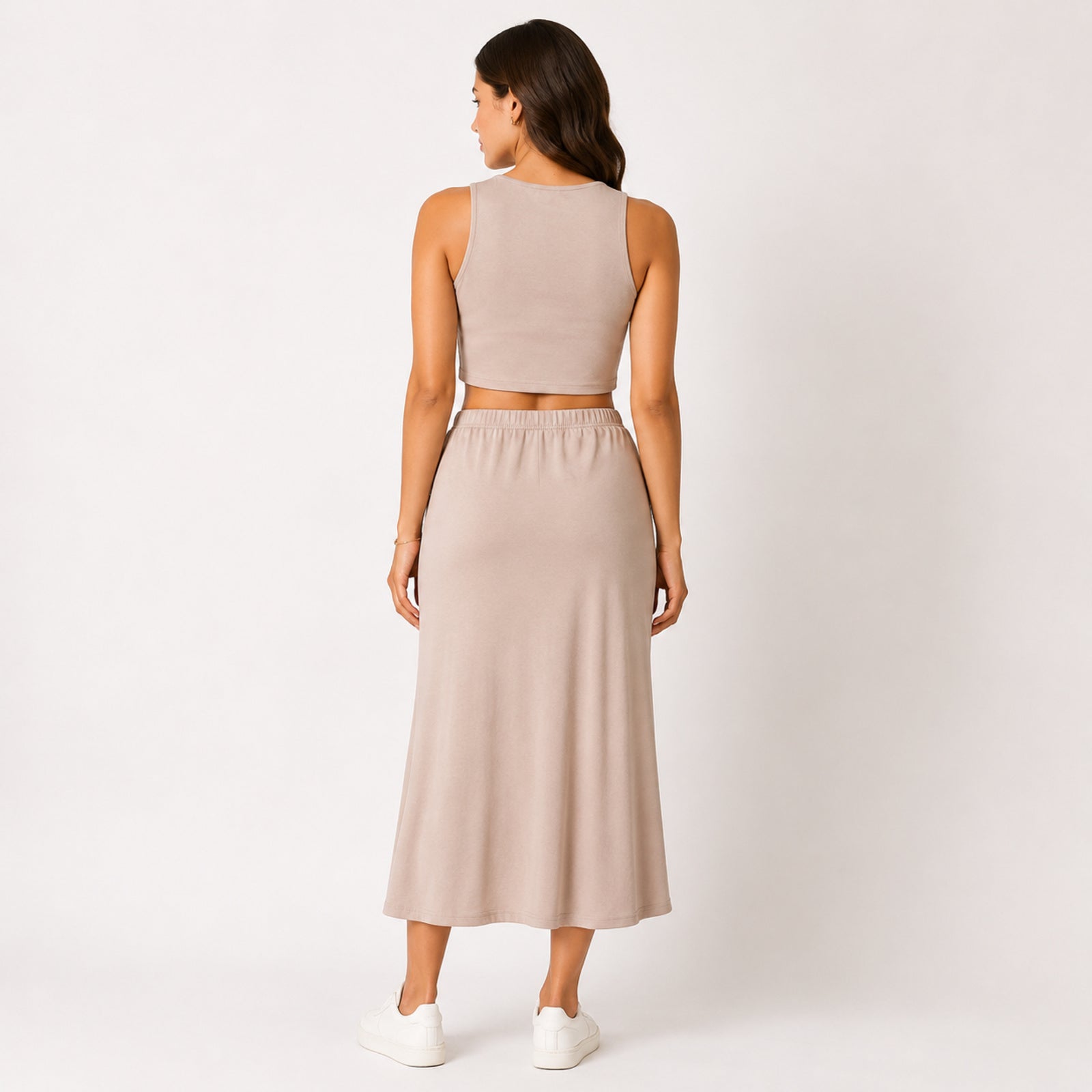 Women's Peach Sleeveless Crop Top and Draped Wide-Leg Co-Ord Set-4