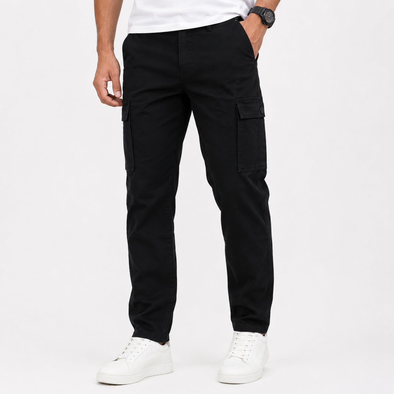 Men's Black Slim Fit Cargo Jogger Pants-4