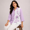 Women's Avant-Garde Lavender Lilac Watercolor Floral Print Asymmetric Tunic Shirt-1